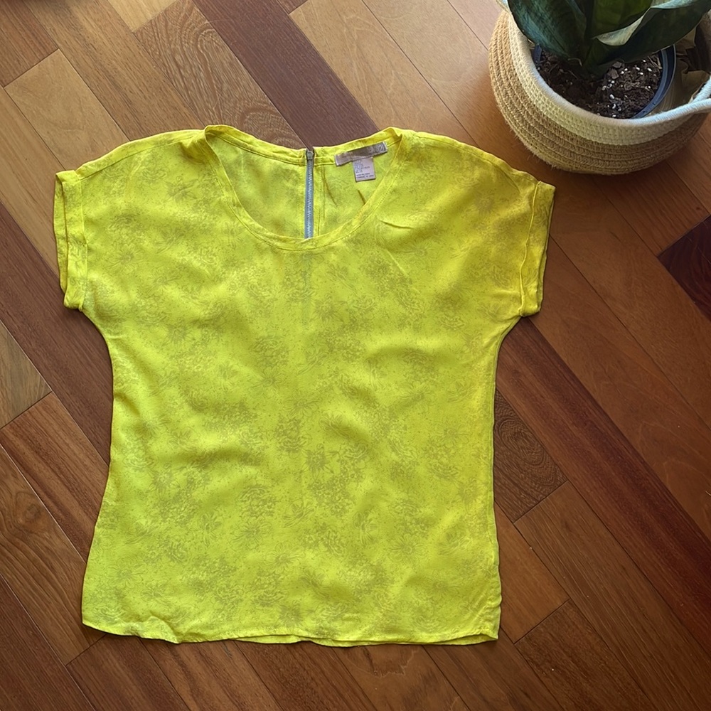 Love21 Chartreuse Floral Zipper Boxy Top, size XS
